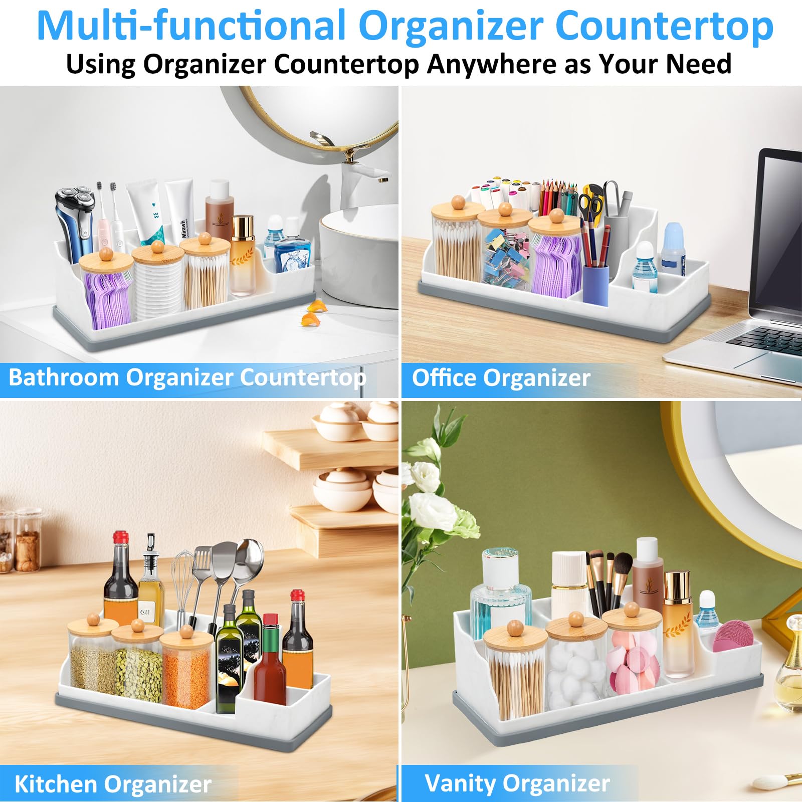 Bathroom Counter Organizer, Large White Silicone Toothbrush Holders for Bathrooms with 3PCS Qtip Holder, Bathroom Organizer Countertop Toothbrush and Toothpaste Holder for Makeup Organizer for Vanity