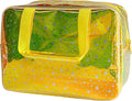 TotePrint Holographic Yellow Clear Star Large Cosmetic Bag and TPU Travel Pouch with Handle,Durable Material,Zipper Design-Ideal for Makeup,Travel Essentials (Yellow)