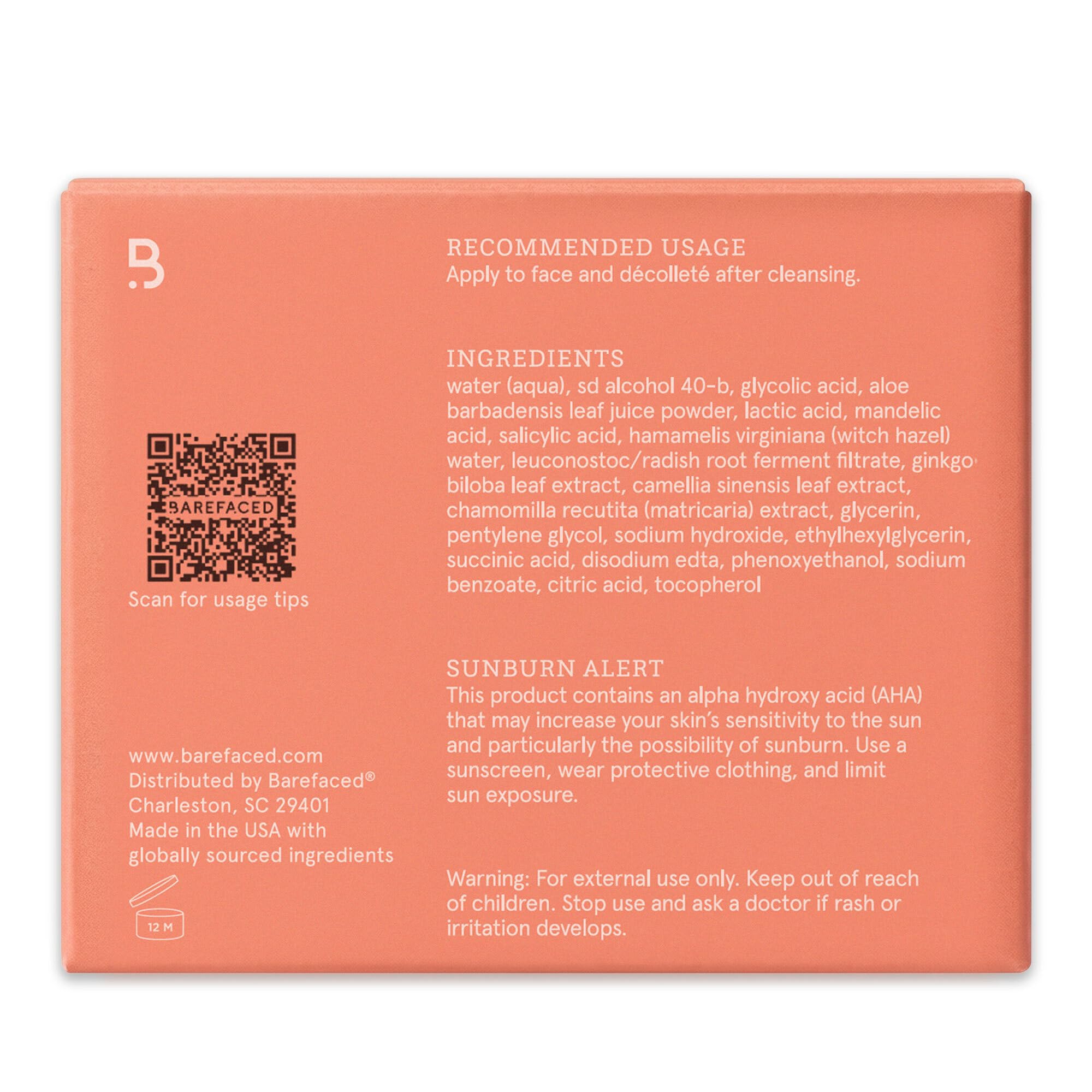 Barefaced Toning and Exfoliating Pads | Glycolic and Salicylic Acid Face Wipes for Blemishes, Dark Spots, and Uneven Texture | Daily Resurfacing Peels for Clear, Glowing Skin (60 Pads)
