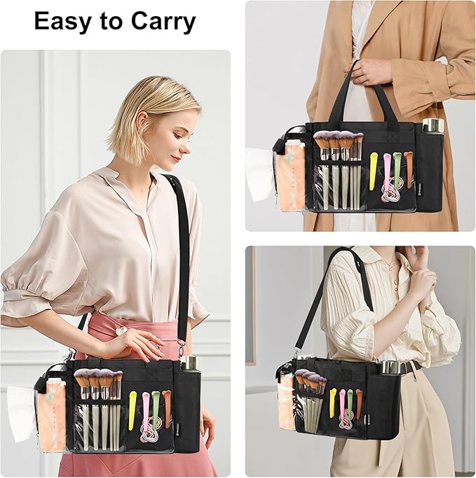 TANTO Small Makeup Bag, Professional Makeup Artist Bag Travel Cosmetic Bag Makeup Kit Bags with Adjustable Dividers Multi Pocket Cosmetic Storage Organizer for Beauty Pros (Black)