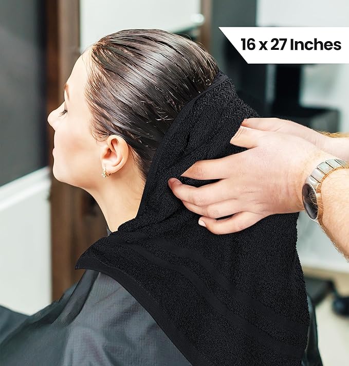 Utopia Towels Cotton Bleach Proof Salon Towel 16 by 27 inches, Bleach Safe 100% Cotton Hand Towel for Gym, 12 Pack, Black