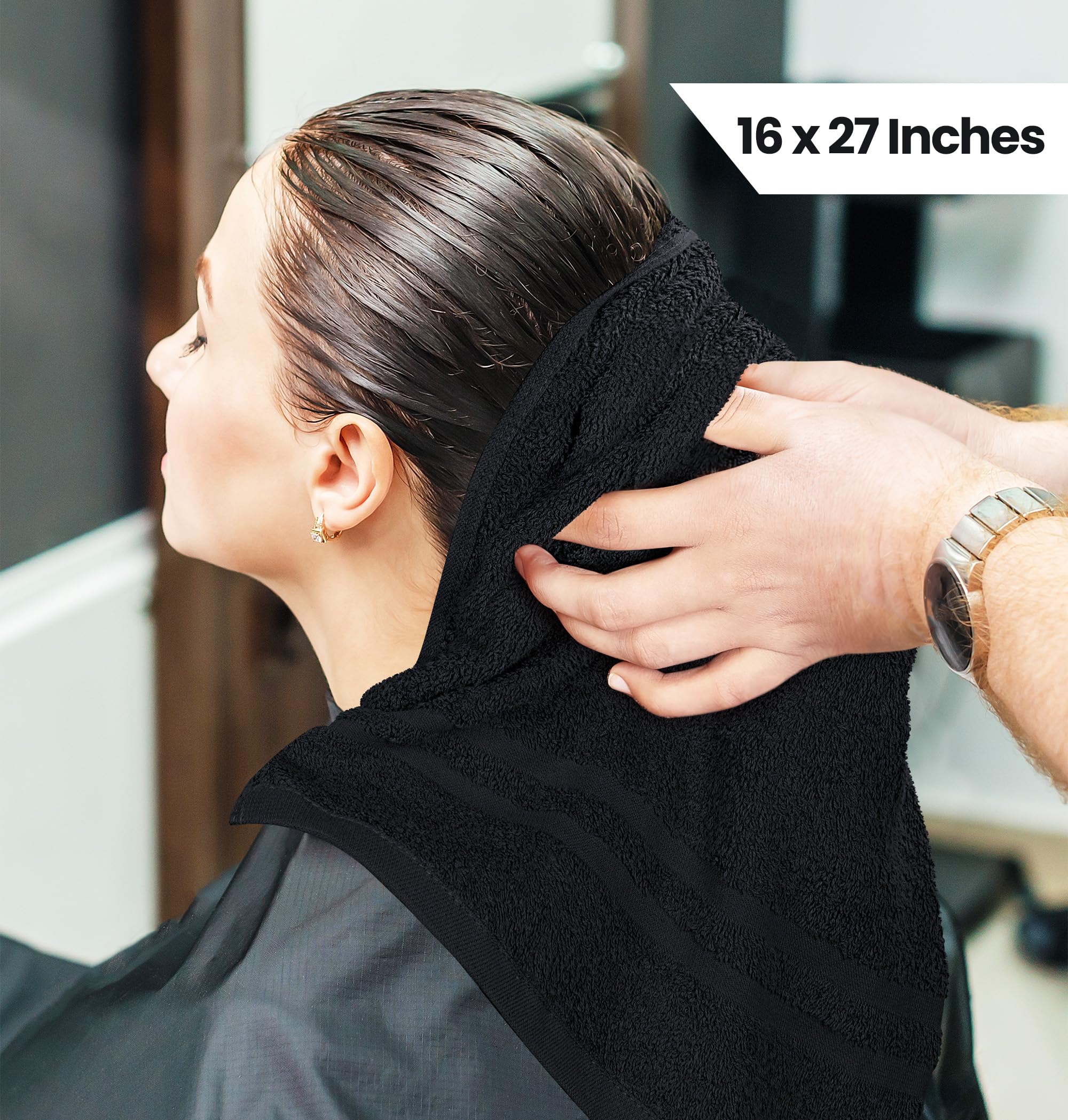 Utopia Towels Cotton Bleach Proof Salon Towel 16 by 27 inches, Bleach Safe 100% Cotton Hand Towel for Gym, 24 Pack, Black
