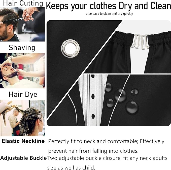 visesunny Tuxedo Design On Black Barber Cape Anti-Static Hair Cutting Cape with Snap Closure Professional Salon Polyester Beard Shaving Bib Water-Resistant Hairdressing Cape Adjustable Snap