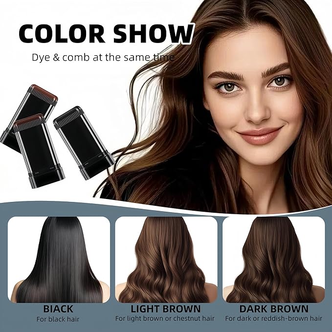 Temporary Hair Dye Comb for Gray Hair Coverage, Disposable Hair Color Stick with Precision Brush, Advanced Non-Irritating & Smudge-Proof Formula, Quick Root & Sideburn Touch-Up (black)