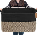 Goodpick Woven Storage Baskets for Organizing 22”x17”x12” Large Blanket Basket for Living Room Bedroom, Rectangle Wicker Storage Basket with Handles, Toy Baskets for Baby Boys, Black & Jute
