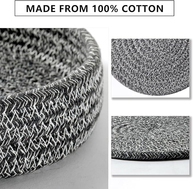 Coga Trivets for Hot Dishes, 5 Pack 7 Inch Cotton Hot Pads for Kitchen with Storage Basket, Round Pot Holders for Kitchen, Heat Resistant Mats for Countertop, Pots and Pans, Farmhouse Decor, D Grey