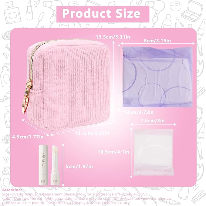 Period Bag for Girls, Corduroy Sanitary Napkin Storage Bag, Period Pouch & Tampon Holder, Feminine Care Organizer（Pink）