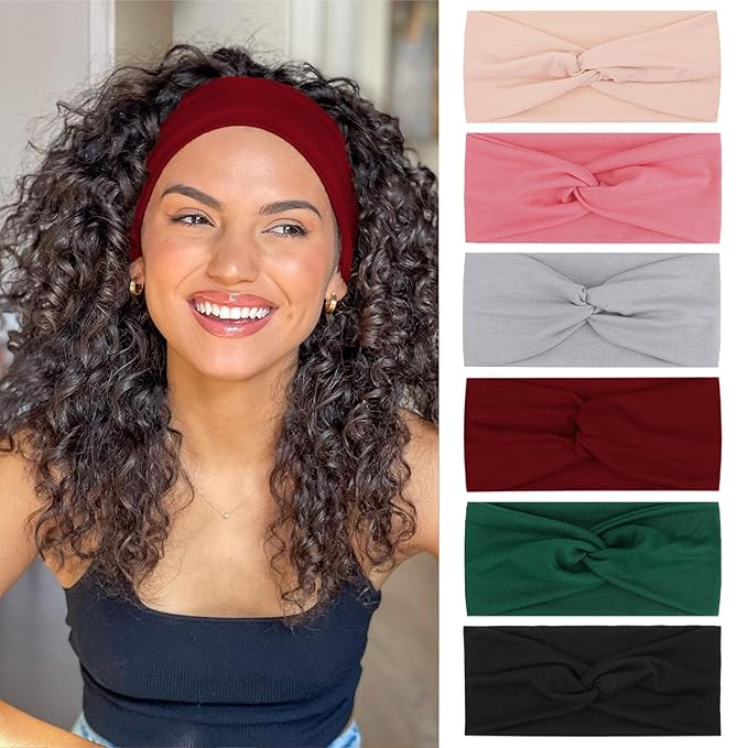 XTREND 6 Pcs Women's Headbands Twisted Cross Elastic Head Bands Yoga Workout Hairbands Non-Slip Sweat Soft Headband Solid Color Simple Versatile Hair Accessory Head Band