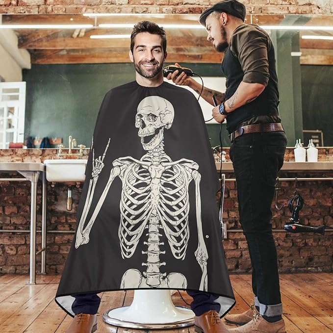 Visesunny Barber Cape - Funny Human Skeleton Polyester Hair Cutting Salon Apron - Anti-Static, Water-Resistant Shaving Cloth