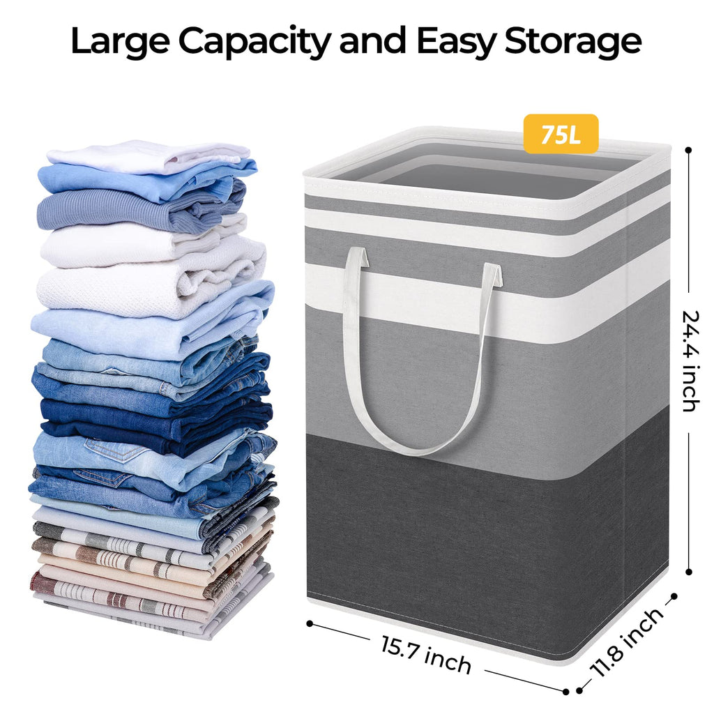 HomeHacks 2 Pack Large Laundry Baskets, Laundry Hampers Bags (Grey 75Lx2)
