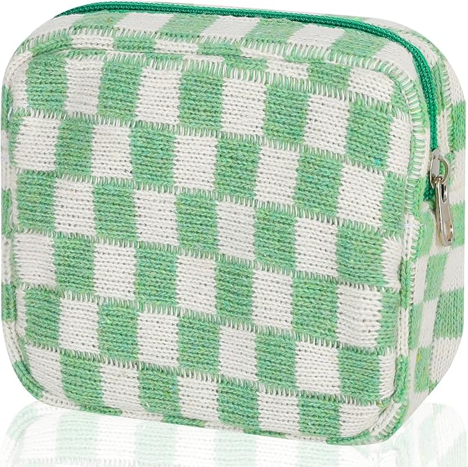 CekPo Sanitary Napkin Storage Bag, Menstrual Pad Zipper Checkered Portable Period Bag Panty Liners, Tampon Pouch for Women Ladies Daily Use Storage Purse Travel
