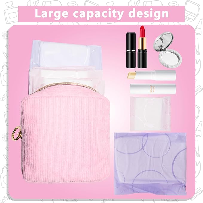 Period Bag for Girls, Corduroy Sanitary Napkin Storage Bag, Period Pouch & Tampon Holder, Feminine Care Organizer（Pink）