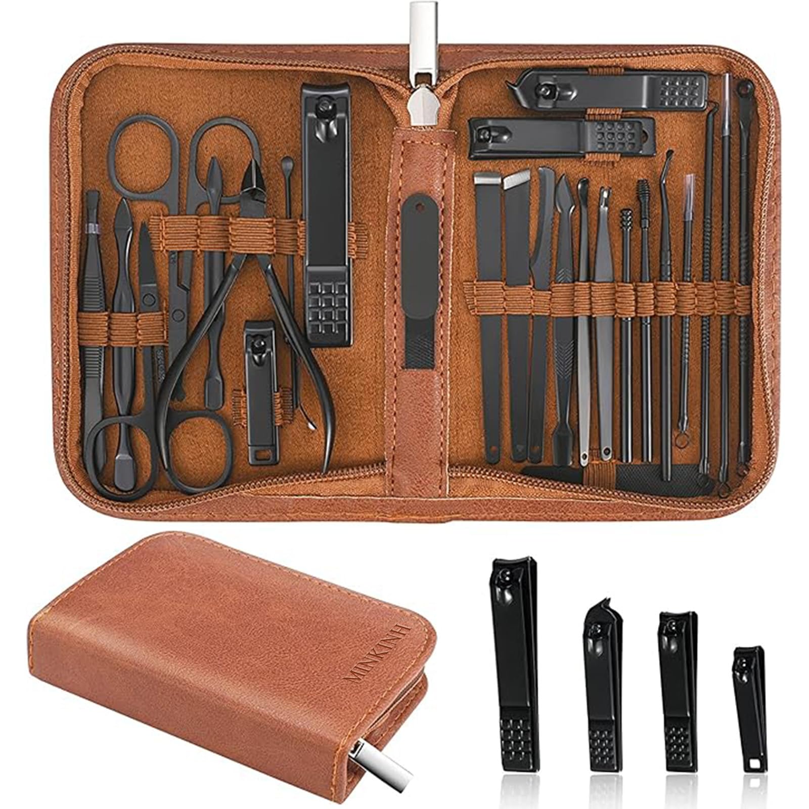 MINKINH Manicure Set Professional Nail Clipper Kit-26 Pieces, Brown