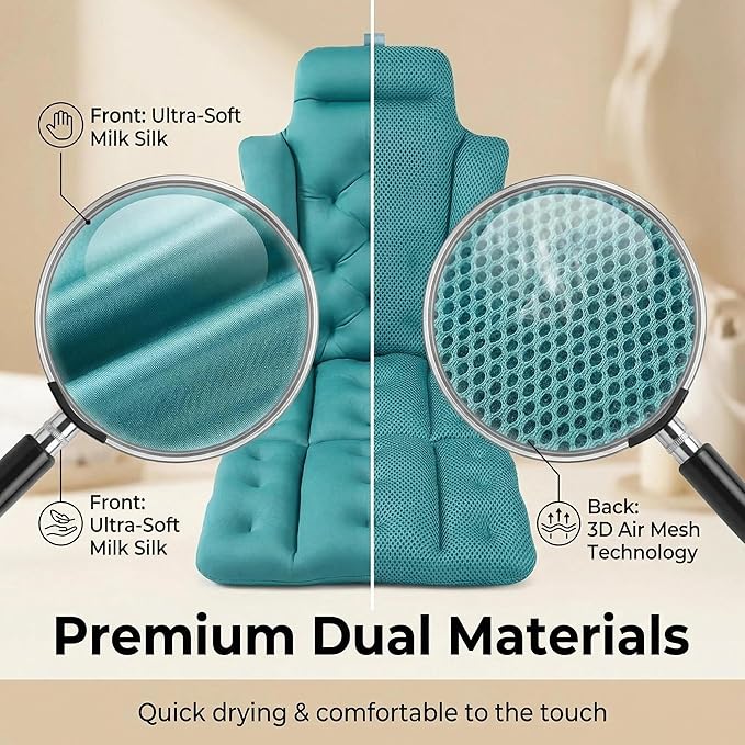 Full Body Bath Pillow for Bathtub, Thick & Luxury Bathtub Cushion with 144 Suction Cups, Bathtub Pillows for Head & Neck, Back Support, Ideal Bath Accessories for Gifts Spa, Soaking, Tub (Blue)