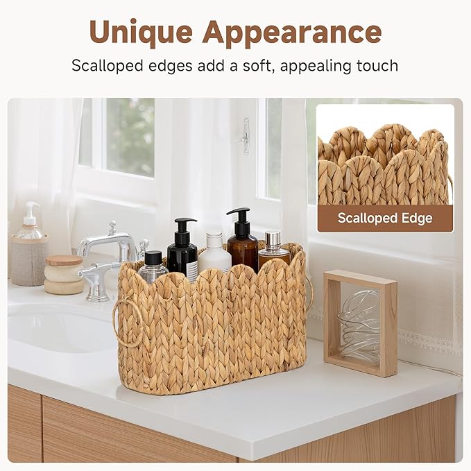 StorageWorks Toilet Paper Storage Holder, Slim Scalloped Basket Organizer