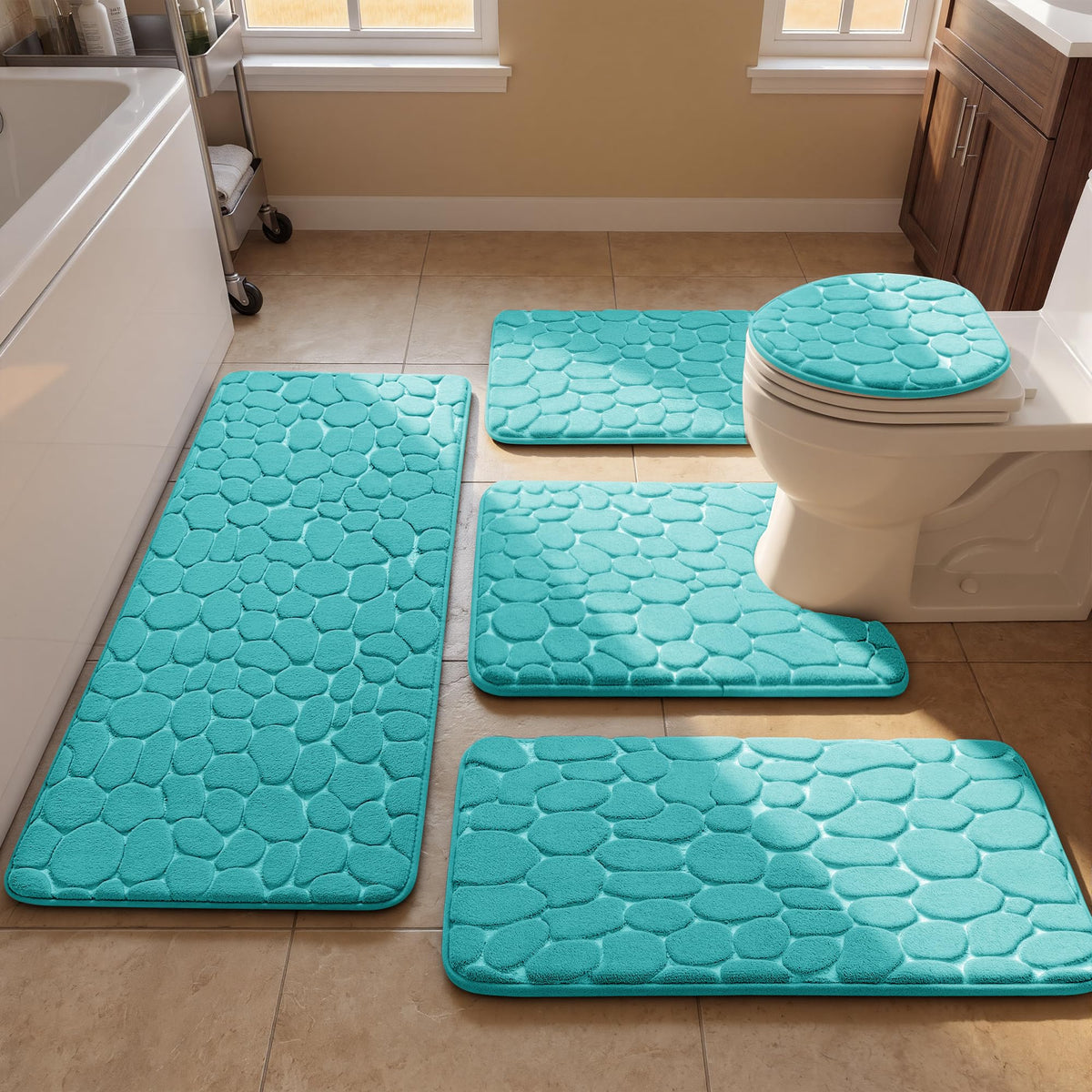 YIHOUSE Bathroom Rugs Mat Set, Memory Foam Bath Mat 5 Piece Dark Grey