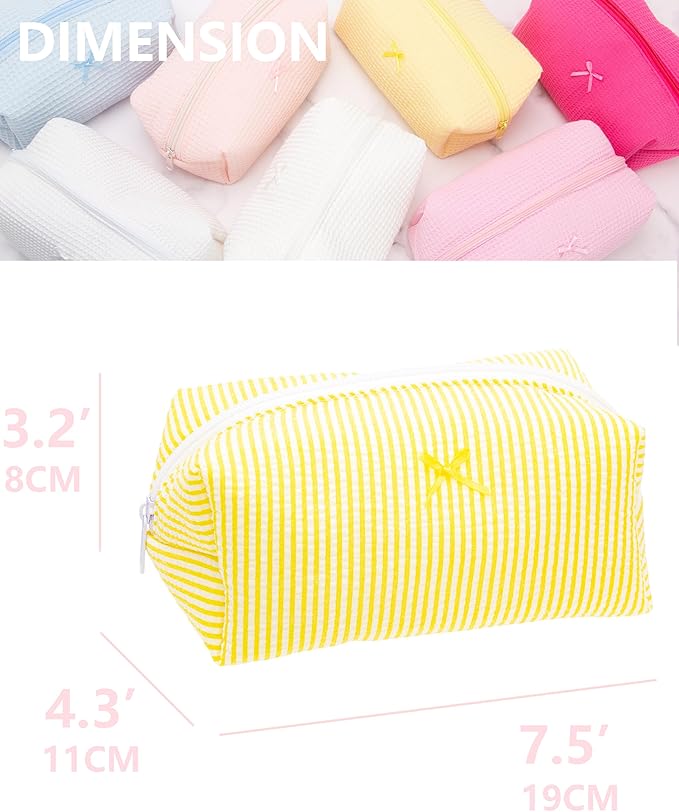 Cozy Makeup Bag for Women,Zipper Cosmetic Pouch,Stripe Yellow,2 Pack