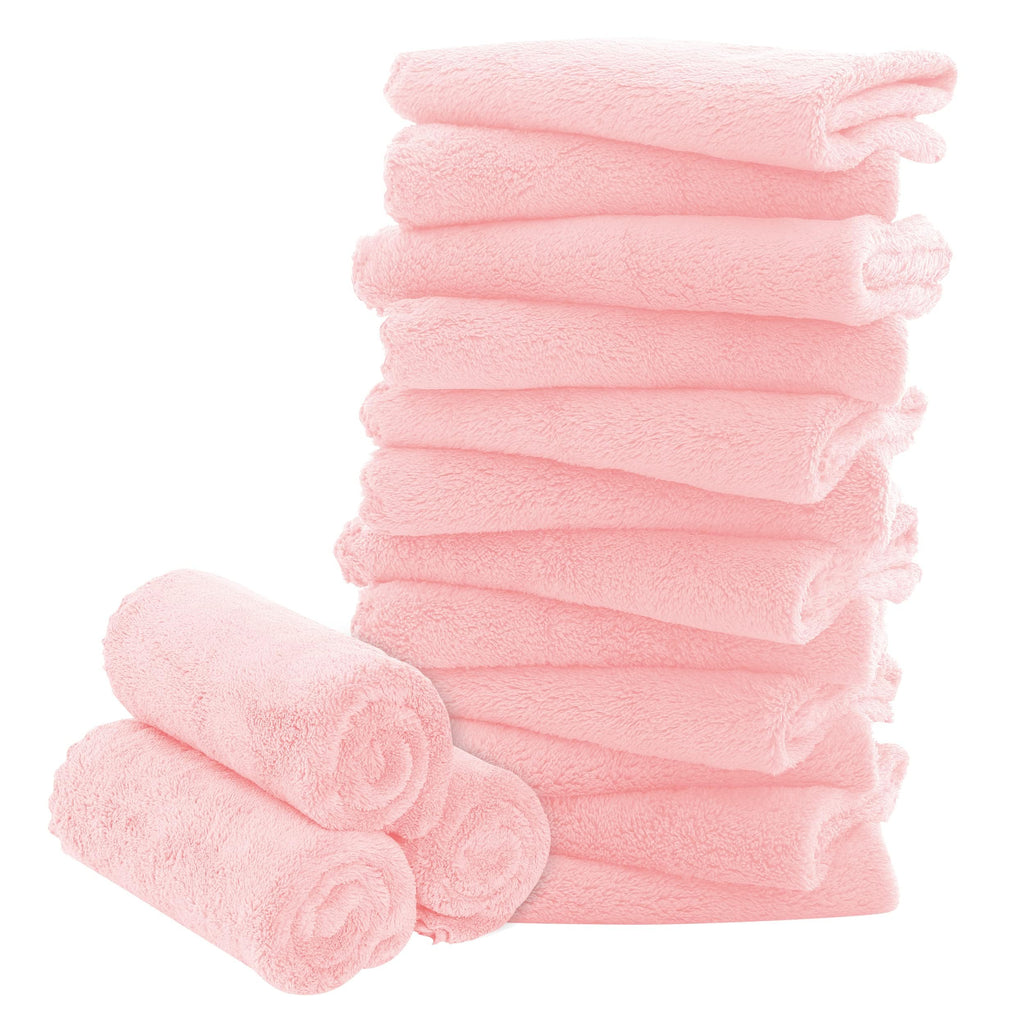 16 Pack Baby Washcloths - Luxury Coral Fleece - Extra Absorbent and Soft Wash Clothes for Newborns, Infants and Toddlers - Suitable for Sensitive Skin and New Born - Baby Shower - Pink,10x10 Inch