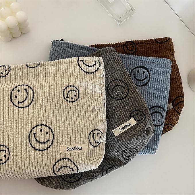 Gardsell Cosmetic Bags for Women - Corduroy Cosmetic Bag Aesthetic Women Handbags Purses Smile Dots Makeup Organizer Storage Makeup Bag Girls Case Bags (A-Pink)