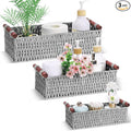Boao 3 Pcs Boho Storage Wicker Baskets Handmade Woven Decorative Paper Rope Baskets for Organizing with Handle Countertop Toilet Paper Storage Container for Toilet Tank Top(Light Grey,Rectangle)