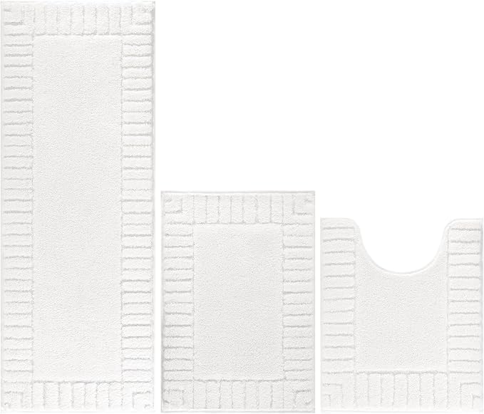 Pauwer Bathroom Rugs Sets 3 Piece, Microfiber Bath Mat Set, White
