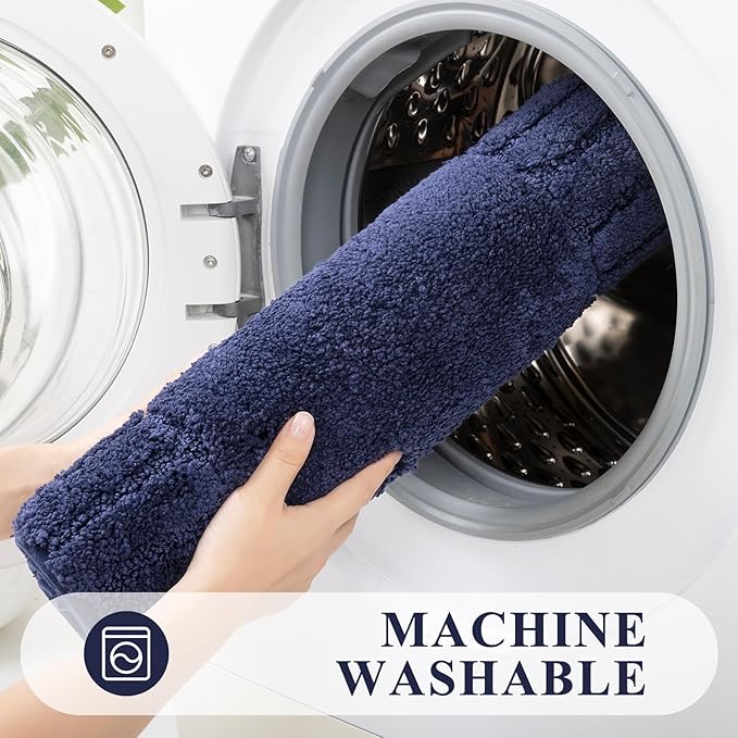 Pauwer Bathroom Rugs Sets 3 Piece, Microfiber Bath Mat Set, Navy Blue