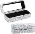 FuGuiHui Rhinestone Lipstick Case with Mirror Bling Crystal Lipstick Case 3.44x1.12x1.2in Diamonds Makeup Cosmetic Storage Box Holder for Purse(COLOR:White)