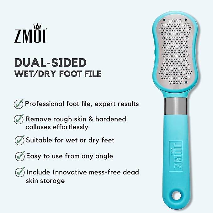 ZMOI Premium Foot File – 2-in-1 Callus Remover for Feet with Dead Skin Storage – for Dry, Cracked Heels, Hard Skin – High-Grade Stainless Steel Foot Scraper - 1 Count