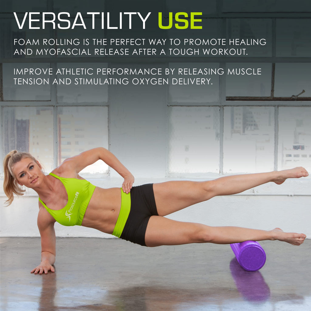 ProsourceFit High Density Foam Rollers 18 - inches long, Firm Full Body Athletic Massager for Back Stretching, Yoga, Pilates, Post Workout Trigger Point Release, Purple
