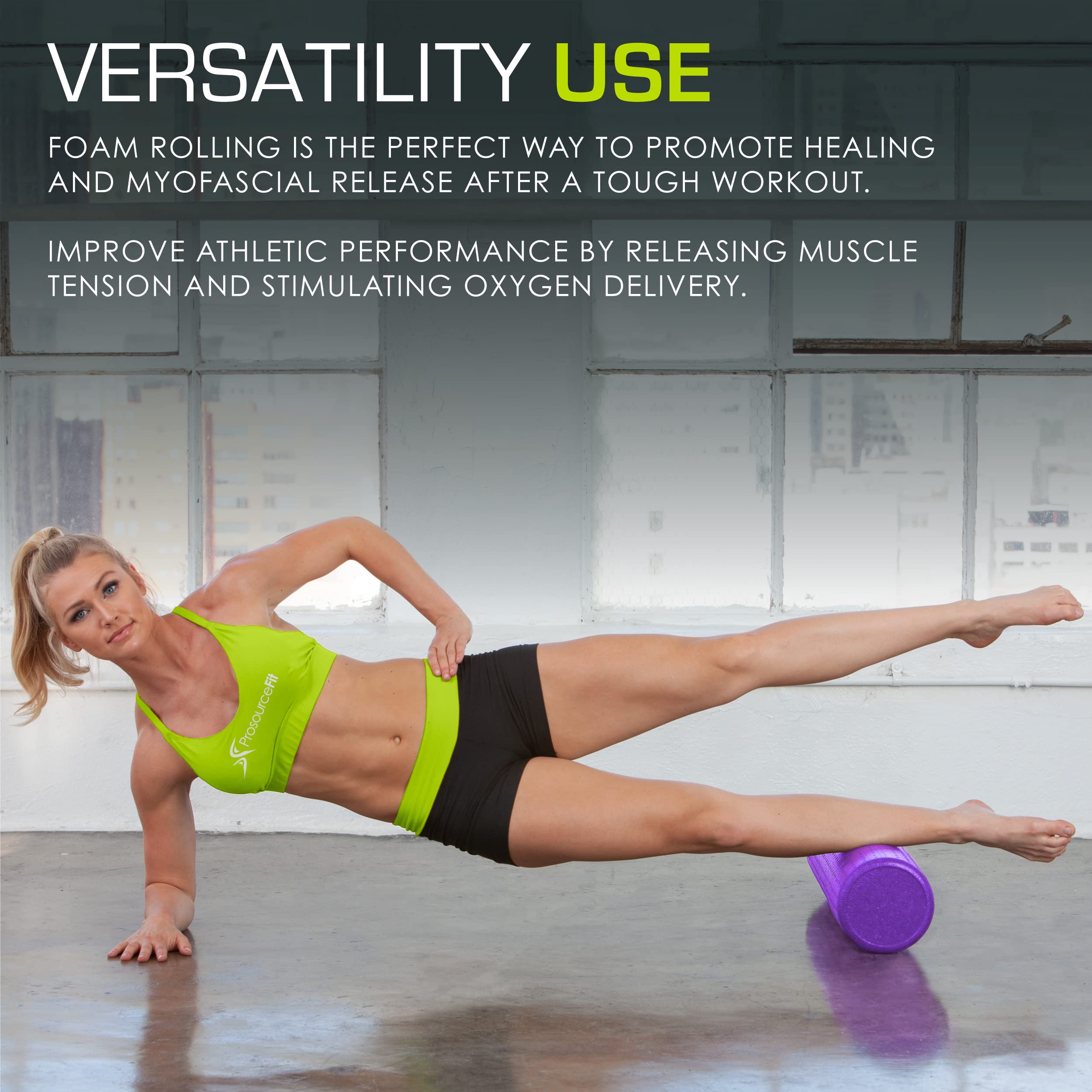 ProsourceFit High Density Foam Rollers 18 - inches long, Firm Full Body Athletic Massager for Back Stretching, Yoga, Pilates, Post Workout Trigger Point Release, Purple