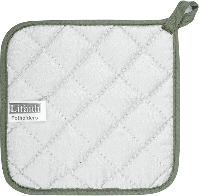 Lifaith Pot Holders for Kitchen, 100% Cotton Terry Pot Holder Set of 5, Heat Resistant Hot Pads for Cooking, Baking, Hot Dishes and Countertop Protection, Olive Green