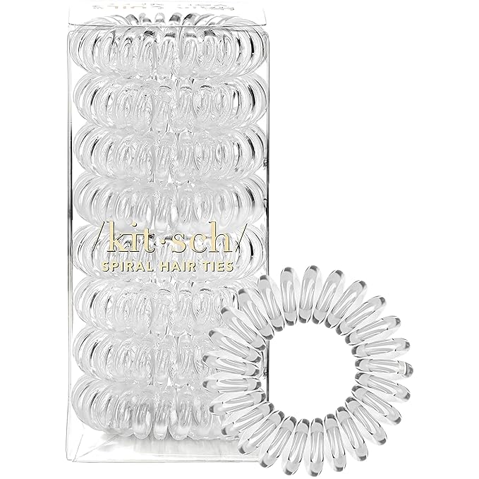 Kitsch Spiral Hair Ties for Women – Coiled Plastic Hair Ties No Damage, Ponytail Holders for Thick and Thin Hair – Creaseless and Dent-Free, Phone Cord Style - Clear, 8 Pcs
