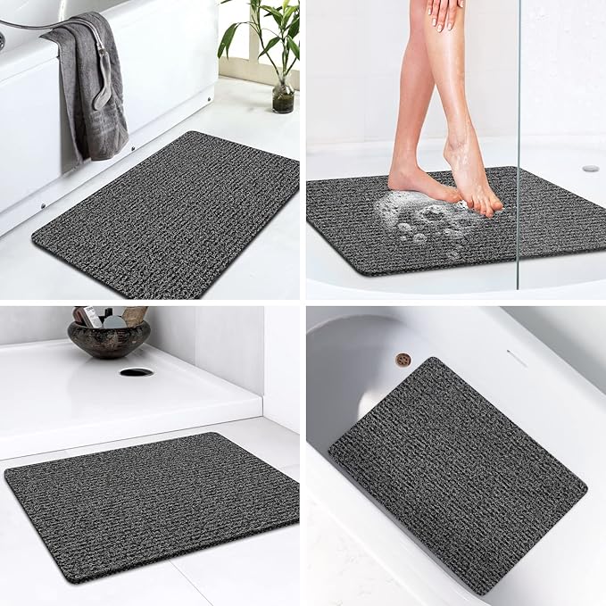 LuxStep Shower Mat Bathtub Mat,40x16 inch, Non-Slip Bath Mat with Drain, Quick Drying PVC Loofah Bathmat for Tub,Shower,Bathroom,Black
