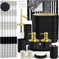 InnJoey Bathroom Set - Bathroom Sets with Shower Curtain and Rugs, 25PC Bathroom Accessory Set, Black Bathroom Accessories Set with Trash Can, Soap Dispensers