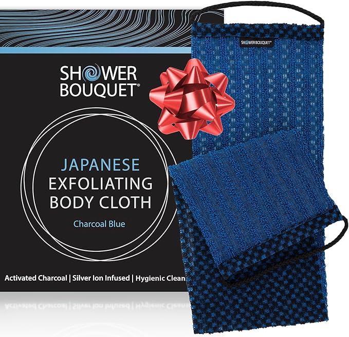 SHOWER BOUQUET Japanese-Exfoliating-Washcloth Back-Body Charcoal Silver Ion