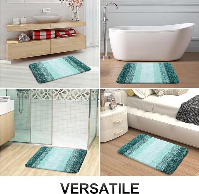 OLANLY Bathroom Rug Set 2 Piece, Soft Absorbent Microfiber Bath Rug Set, Non-Slip, Machine Wash Dry, Plush Shaggy Bath Mats for Bathroom (47"x20"+24"x16", Blackish Green)