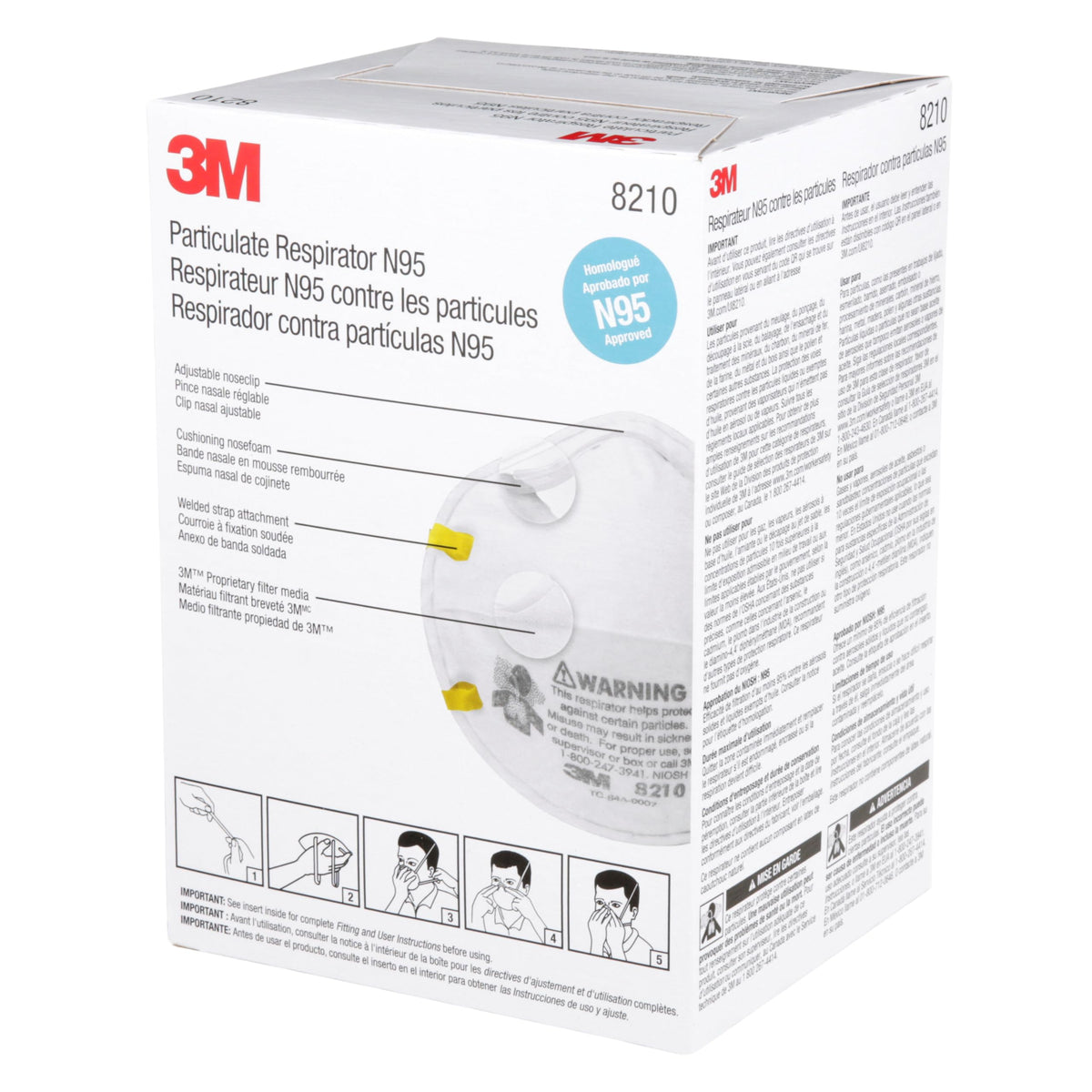 3M Particulate Disposable Respirator 8210, N95, Pack of 20, NIOSH APPROVED