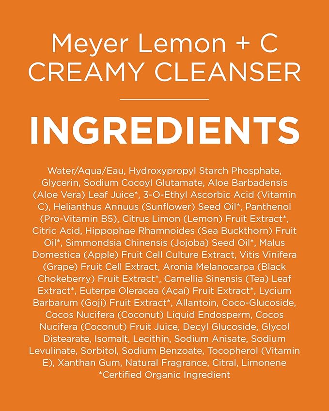 Andalou Naturals Brightening Meyer Lemon + Vitamin C Creamy Cleanser | Gentle Face Wash to Even Tone & Boost Glow | Aloe Vera & Natural Ingredients-| For Dull Skin-| 6 oz,(Pack of 2)