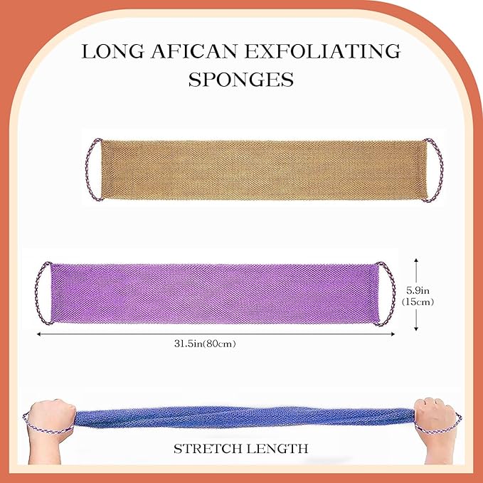 5 Pieces African Net Sponge with Handles Long African Exfoliating Net Washcloth Bath Sponge Net Cloth Wash Net Body Back Scrubber for Shower Loofah