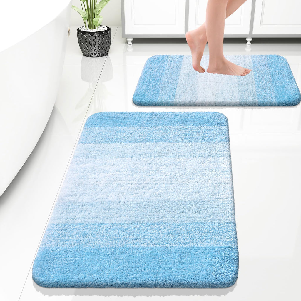 OLANLY Micorfiber Bathroom Rug Set 2 Piece, 30"x20"+24"x16"
