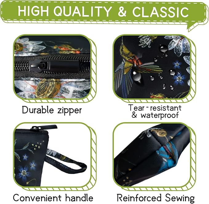 Gloppie Small Makeup Bag for Purse, Make Up Pouch, Zipper Travel Cosmetic Bag, Portable Mini Toiletry Bag, Travel Essentials for Women Hummingbird Daisy