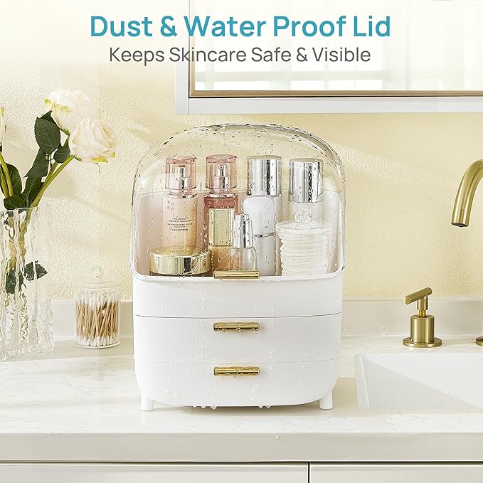 Vtopmart 3-Tier Skincare Makeup Organizer with Drawer and LId, White