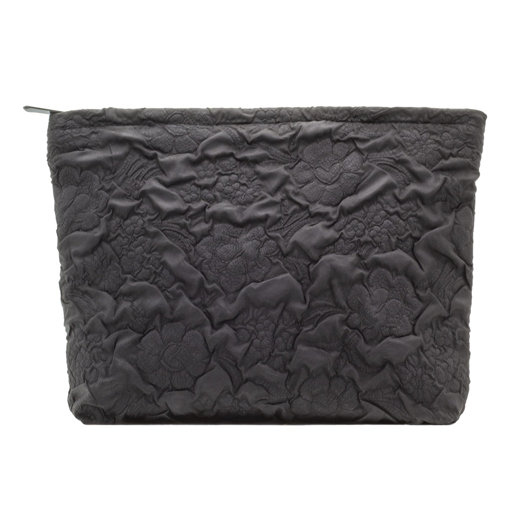 Flat Makeup Bag for Women,Zipper Cosmetic Pouch for Purse,Flower Black