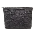 Flat Makeup Bag for Women,Zipper Cosmetic Pouch for Purse,Flower Black