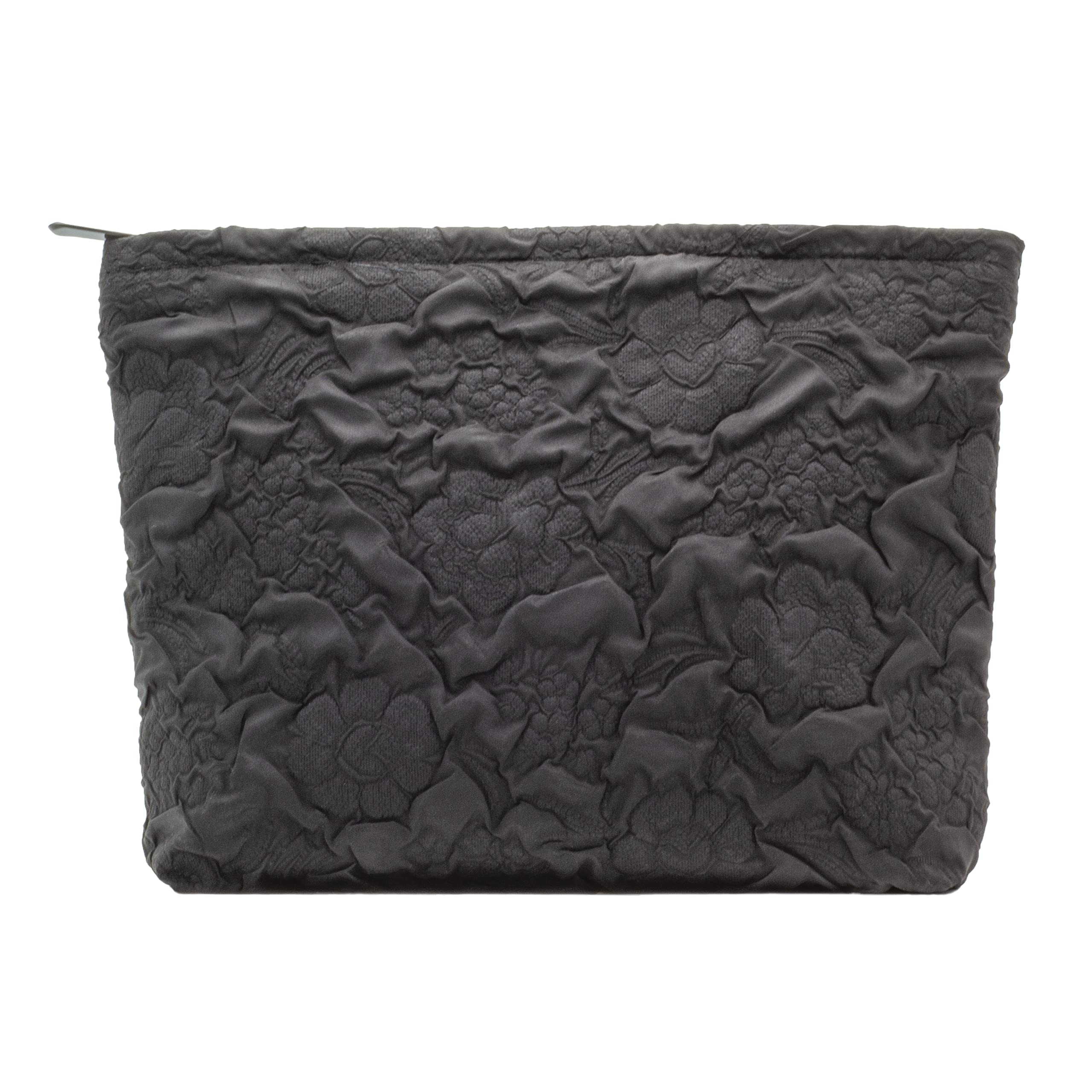 Flat Makeup Bag for Women,Zipper Cosmetic Pouch for Purse,Flower Black