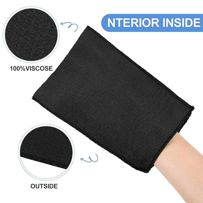 Tatuo 12 Pack Korean Exfoliating Mitt & Cloth, Viscose Rayon Dead Skin Remover Washcloth, Multi Color Body Scrub Towel for Shower Spa Travel(Small,Black)