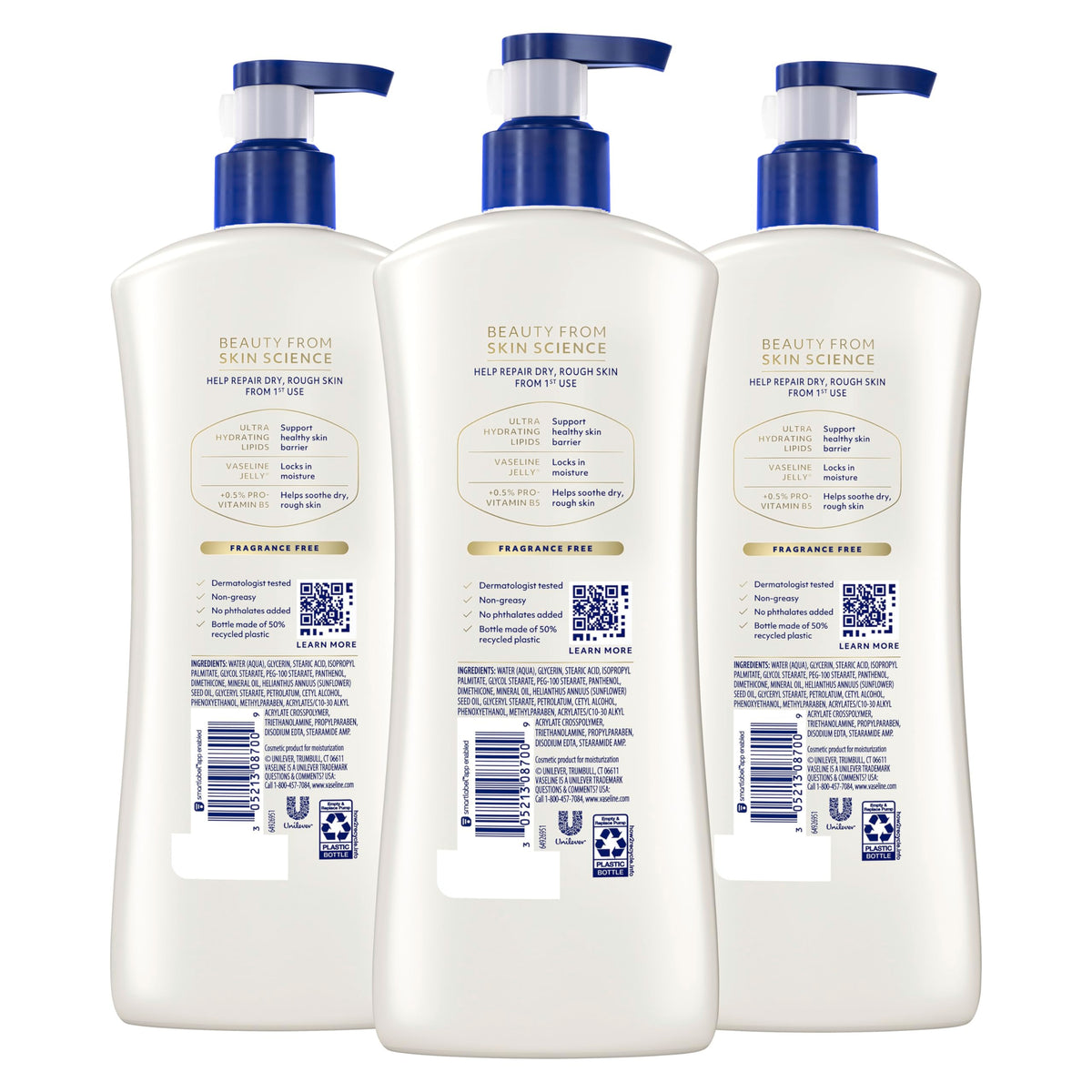 Vaseline Advanced Repair Body Lotion for Dry Skin, Unscented 20.3oz 3ct