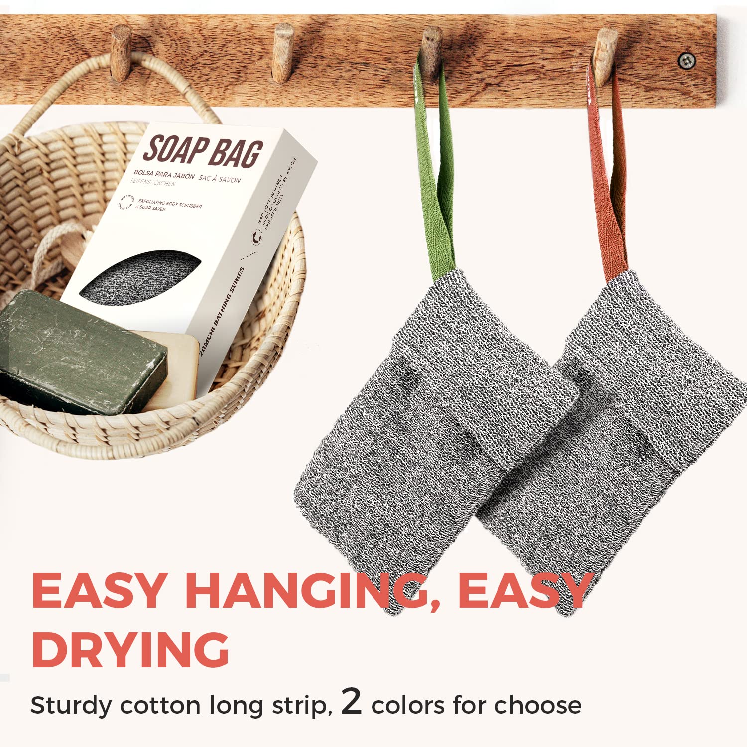 ZOMCHI Soap Saver Bags for Bar Soap, 2 Pack, Deep Texture Grey