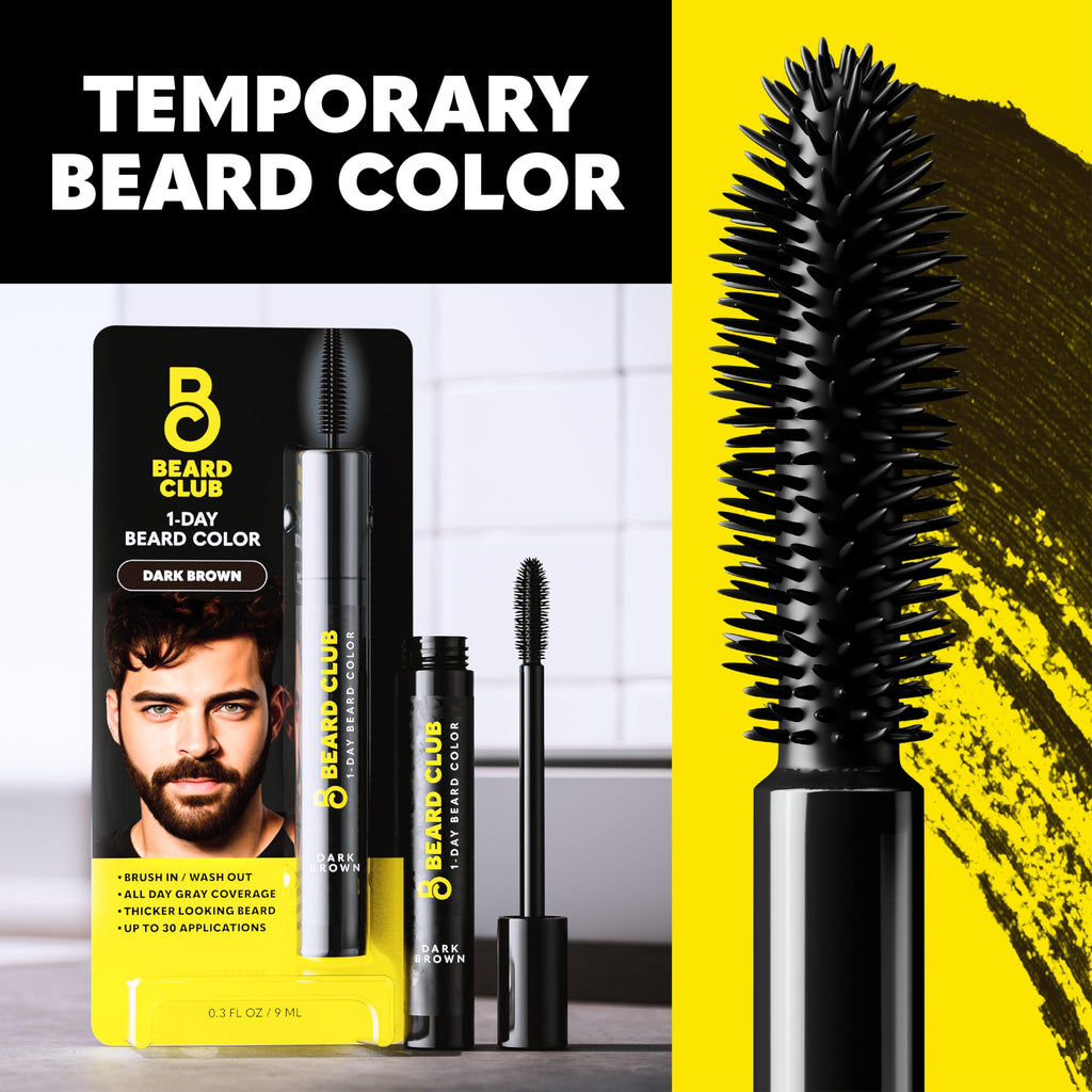 The Beard Club 1 Day Temporary Beard Dye for Men - Dark Brown Beard, Mustache & Eyebrow Color for a Fuller, Well-Defined Look, Water & Sweat Resistant, Up to 30 Applications, 0.3 fl oz