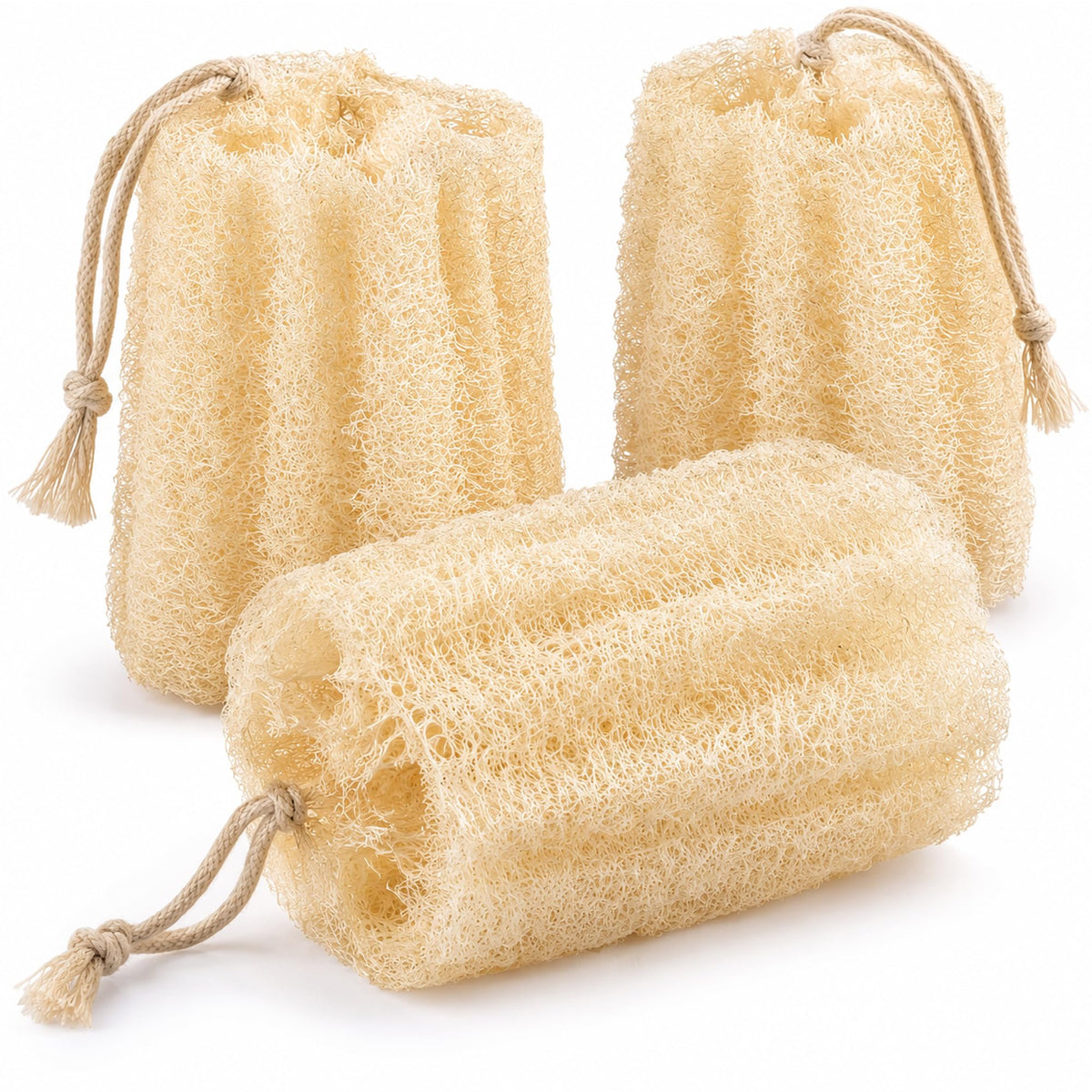 RIYNIBIY Egyptian Loofah Sponge, 3 Pack Natural Exfoliating Shower Scrubber